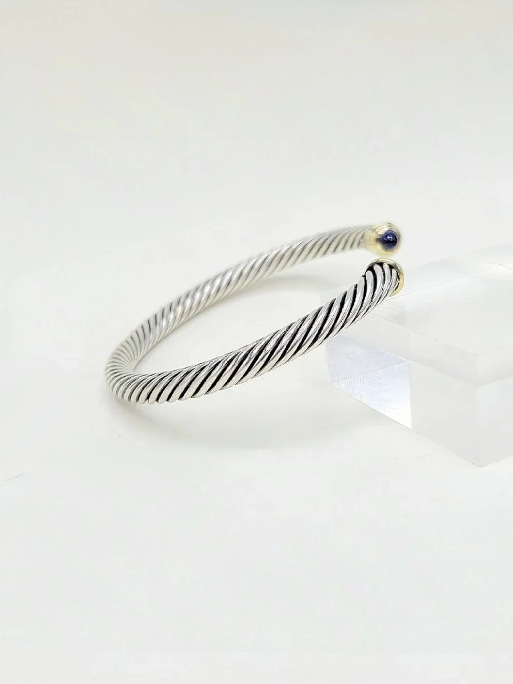 David Yurman Cable Cuff Bracelet w/ Iolite & 14K Yellow Gold - 5mm - Size Medium